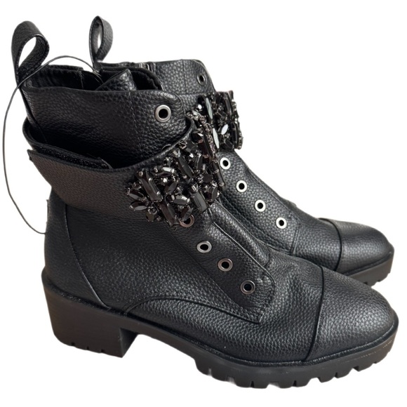 Karl Lagerfeld Paris Women's Black Pippa Combat Boot size 7M NWOT Velcro ankle - Picture 5 of 10